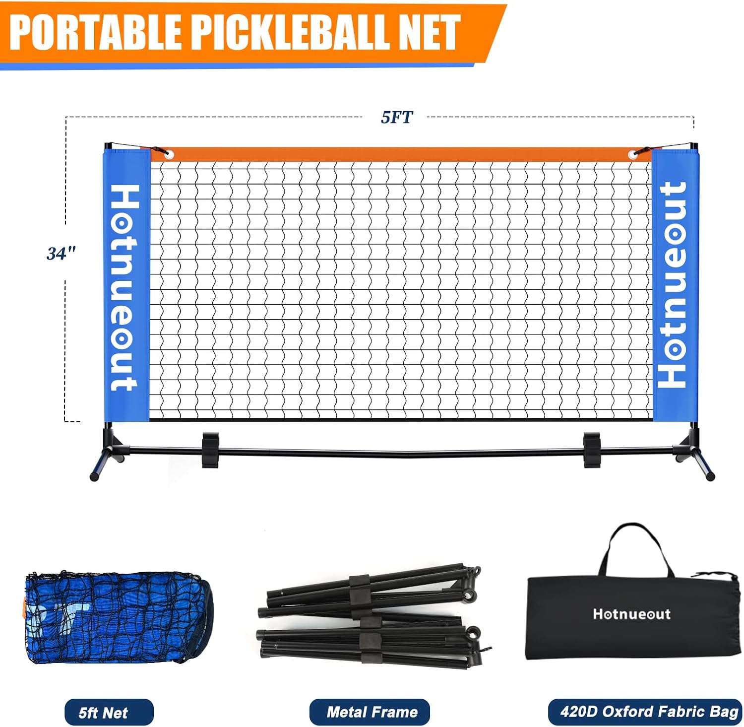 Pickleball Set with Net and Paddles 5FT Wide Indoor Mini Portable Pickle Ball Practice Net Small Equipment Training Net, for Driveways, Outdoor Home
